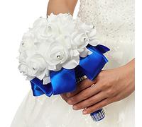 Froiny Beautiful White Crystal Roses Pearl Bridesmaid Purple Royal Blue Wedding Silk Flower Blue Home Party Decorations