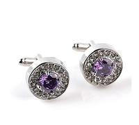 Froiny High-grade Jewelry Men's Crystal Cufflinks Round Wedding Party Cufflink French Shirt Cuff Buttons, Purple