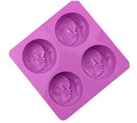 Froiny Round Shape Soap Mold 4 Holes Moon Faces Silicone Mould Diy Aromatherapy Candle Chocolate Cake Decorating Baking Tool