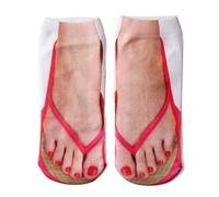 Froiny Unisex Personalized Cotton Low Cut Ankle Socks Funny 3d Flip-flops Shoes Pork Skeleton Pattern Printed Hosiery, Red, 20x8cm