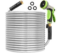 Frojuly Metal Garden Hose 25 ft Stainless Steel Water Hose Heavy Duty Flexible Lightweight Durable Long No Kink Hoses Pipe with 10 Function Nozzle Strong 3/4’’ Solid Brass Fitting for Outdoor Yard
