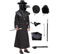 Frojuly Plague Doctor Costume Men Medieval Steampunk Black Death Cloak Robe Scary Full Halloween Outfit for Adult Dr Cosplay Priest Monk XL