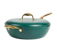 Frok 13" Frying Pan Wok Skillet 4MM Thick Quick Heat Aluminum Cookware w/Aluminum Lid Premium PFA Free Ceramic Nonstick Interior & Heat Resistant Exterior - Induction - Green & Gold