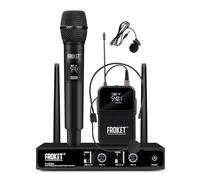 Froket UHF Wireless Microphone System: Professional Adjustable Dynamic Handheld & Lavalier 260FT UHF Range Mics Set Ideal for Singing, Karaoke, Church, DJ, Party(1 Handheld & 1 Bodypack)