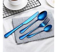 Frolahouse 16-Piece Blue Stainless Steel Flatware Set, 4 Spoons, 4 Forks, 4 Knives, 4 Teaspoons, Cutlery Set for 4