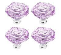 Frolahouse 4 PCS 50mm Purple Crystal Glass Rose Pull Handle Cabinet Knobs Cupboard Drawers Cabinet Dresser Bookcase Wardrobe Handles