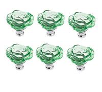 Frolahouse 6 Pcs Green Cabinet Knob Crystal Rose Shape Glass Hand Pull, Dresser Knobs,50mm