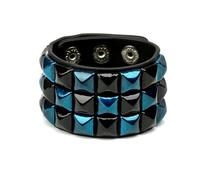 FROLDDRW bracelet Punk Pyramid Studded Wristband Rivet Wide Pu Leather Cuff Bracelet-black And Blue