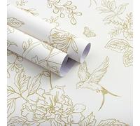 Froluya Cream White and Gold Floral Wallpaper Peel and Stick Wallpaper 17.7"x118.1" Vintage Floral Removable Self Adhesive Wall Paper for Bedroom Boho Contact Paper Peel and Stick Decorative Cabinets