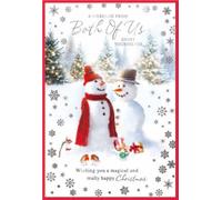From Both Of Us Christmas Card - Snowman Couple with Robins & Foil 7.5x5.25"