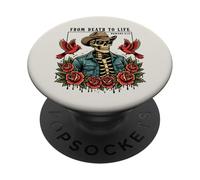 From Death To Life Romans 6:13 Christian Skeleton Cowboy Hat PopSockets Adhesive PopGrip