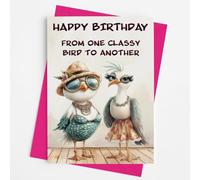From One Classy Bird to Another - Happy Birthday Funny Greetings Card - Includes Pink Envelope