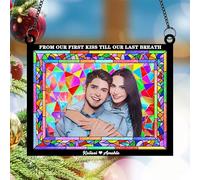 From Our First Kiss Till Our Last Breath Personalized Photo Name Rectangle Suncatcher for Window Wall Car Rearview Mirror Custom Acrylic Hanging Decoration Wedding Gifts for Couple Lover Family Friend