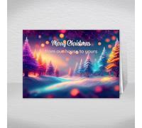 From Our House to Yours Christmas Card - Enchanted Forest Design, A5 | Snowy forest illuminated by the Northern Lights design. For Friends, Neighbours, Relatives