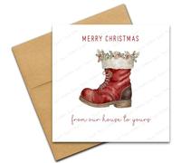 From Our House to Yours Christmas Card, Santa Claus Boot Family Festive Card (Single Card)