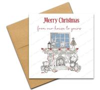 From Our House to Yours Christmas Card, Sketchy Fireplace Friends Family Festive Card (Single Card)