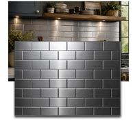 From Plain To Beautiful In Hours CBS598 Brushed Stainless Subway Backsplash Decorative Kitchen Backsplash Kit - (5) 18x24 in Tiles, (2) 18 in J-Trims, and (1) Inside Corner Trim