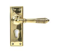 From The Anvil Aged Brass Reeded Lever Euro Lock Set