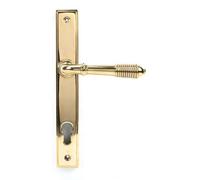 From The Anvil Polished Brass Reeded Slimline Lever Espag. Lock Set