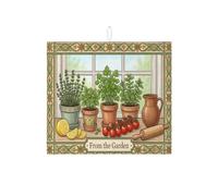 From the Garden Dish Drying Mats for Kitchen Counter, Green Herb Absorbent Dish Drainer Rack Mat, Rustic Microfiber Drying Pad for Home Decor 16x18 Inch