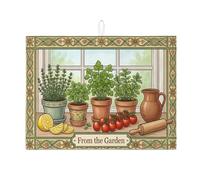 From the Garden Dish Drying Mats for Kitchen Counter, Green Herb Absorbent Dish Drainer Rack Mat, Rustic Microfiber Drying Pad for Home Decor 18x24 Inch