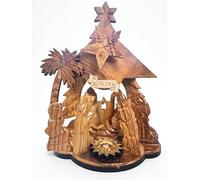 FROM THE HOLY LAND Nativity scene handcarved in Bethlehem - Olive Wood Musical Nativity Scene with Rotating Musical Star, Frankincense Capsule & Certificate of Authenticity