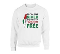 From The River To The Sea Palestine Will Be Free Sweatshirt - Free Palestine Support Jumper, Justice For Palestine Freedom Protest Unisex Gift Top(M, White)
