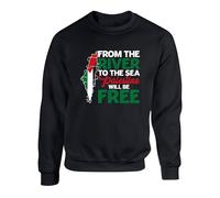 From The River To The Sea Palestine Will Be Free Sweatshirt - Free Palestine Support Jumper, Justice For Palestine Freedom Protest Unisex Gift Top(4XL, Black)