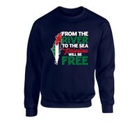 From The River To The Sea Palestine Will Be Free Sweatshirt - Free Palestine Support Jumper, Justice For Palestine Freedom Protest Unisex Gift Top(3XL, Navy)