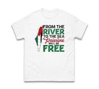 from The River to The Sea Palestine Will Be Free T-Shirt - Free Palestine Support Tee, Pro-Palestine Activist Shirt Gaza Freedom Protest Unisex Tee Top (White, L)