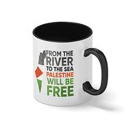 from The River to The Sea Palestine Will Be Free White Coffee Mug with Black Rim & Handle