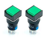 From the very beginning 16mm 2NO 2NC SPDT Push Button Switch Latching Square LED Lamp Green Light AC 220V 8 Pin 2 Pack