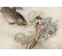 From which great trout rushed out on Tom. Illustration by Warwick Goble. From The Water Babies published 1922. Poster Print by Hilary Jane Morgan (16 x 11)