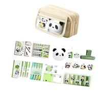 FROMCEO 9 Section Educational Storage Bag Cultural Panda Pattern Canvas School Supplies Organizers for Students Lightweight Zippered Canvas Pencil Case