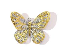 FROMCEO Elegant Two Tone Heart Moon Star Butterfly Bees Pendant Stainless Steel Necklace Charm 11 Styles Lightweight Sturdy Jewelry Gift Dainty Two Tone Bees Eye Necklace
