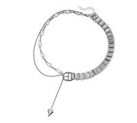 FROMCEO Fashionable Necklace With Heart And Tassels Adjustable Length Neckchain Silver Tone Chain Choker Daily Wear Accessory Statement Necklace