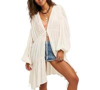 FROMCEO Fit Swimsuit Coverup with Long Sleeve Adjustable Front Tie Beach Cardigan Coverup for Beach Vacation Sunbathing Casual Sleeveless Open Front Sweater