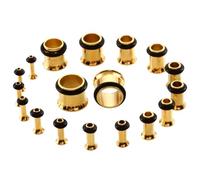 FROMCEO Hollow Ear Tunnel Plugs with Fixed Lip and Retainer | Hollow Cylindrical Form, Fixed Outer Lip At Front, Removable Black Retainer Helps Hold Each Tunnel in Place During