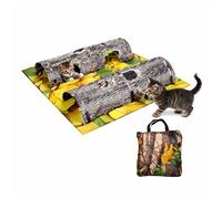 FROMCEO Natural Plan Puss Tunnel and Rest Mat for Play Hide Jump Sleep Highlighting 4 Cavities Pliable Machine Launderable 40x47 Inches Double Entrance Tunnel