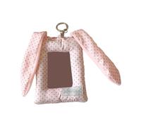 FROMCEO Plush Lagomorph Ear Card Sleeve 3Inch Photo Protector Case Decorative Keychain Accessory for Student Bag Charm Stylish Point Bag