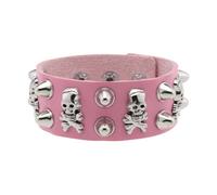 FROMCEO Rocker Styles Adjustable Leather Wristband Decorated With Metallics Skull Studs For Festival And Streetwear Looks Wide PU Leather Skull