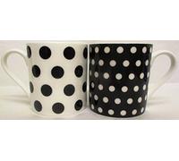 fromeuropewithlove Black Dots & Spots Mugs Set of 2 Fine Bone China Balmoral Black Mugs Hand Decorated in the UK Free UK Delivery