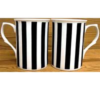 fromeuropewithlove Black Lines Mugs Set of 2 Fine Bone China Black Vertical Striped Mugs Hand Decorated in the UK