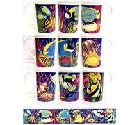 fromeuropewithlove Coral Reef Mugs Set of 3 Fine Bone China Tropical Fish Mugs Cups Hand Decorated in UK