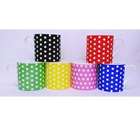 fromeuropewithlove Mix Multicolour Dots Mugs Set of 6 Fine Bone China Large Black Blue Green Pink Red Yellow Dots Balmoral Mug Hand Decorated in The UK