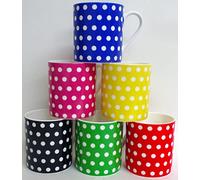 fromeuropewithlove Multi Colour Dots Mugs Set of 6 Fine Bone China Balmoral Mixed Colours Cups Hand Decorated in the UK