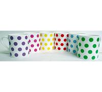 fromeuropewithlove Multi Colour Spots Mugs Set of 6 Fine Bone China Balmoral Mixed Colours Spotted Cups Hand Decorated in the UK