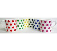 fromeuropewithlove Multi Colour Spots Mugs Set of 6 Fine Bone China Balmoral Mixed Colours Spotted Cups Hand Decorated in the UK