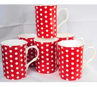 fromeuropewithlove Red Dots Mugs Set of 6 Fine Bone China Red Mugs Hand Decorated in the UK Free UK Delivery