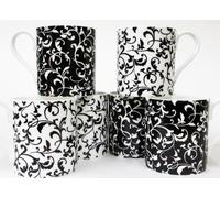 fromeuropewithlove Venetian Black and White Balmoral Fine Bone China Mugs Set of 6 Hand Decorated in the UK FREE UK Delivery